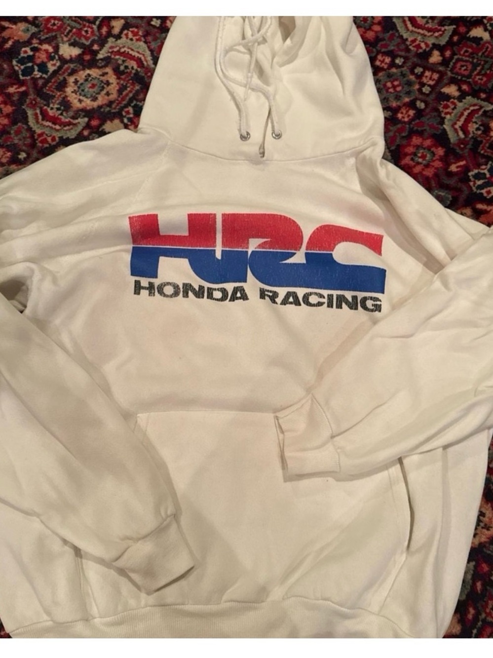 Hanes White Hoodie with Red and Blue Logo - Picture 2 of 4